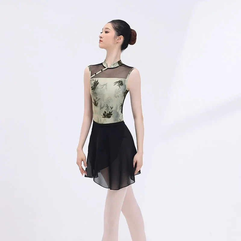 Collant de balé para mulheres gola mandarim adulto bailarina dança wear malha splice ginástica collant ballet ginástica bodysuit