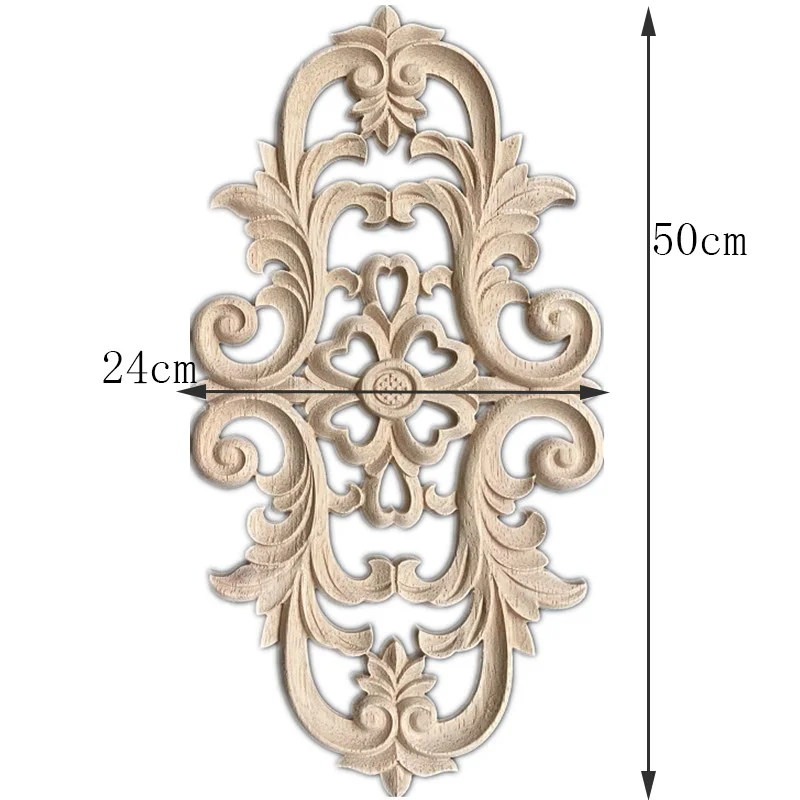 29-50cm Floral Wood Carved Decal Corner Appliques Frame Wall Furniture Woodcarving Decorative Wooden Figurines Crafts Home Decor