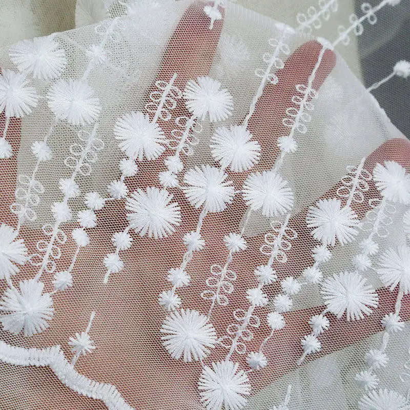 

Mesh Lace Fabric Floral Embroidered Tulle Cloth for Wedding Dress Bridal Gown Skirt DIY Sewing Craft Party Backdrop Decoration
