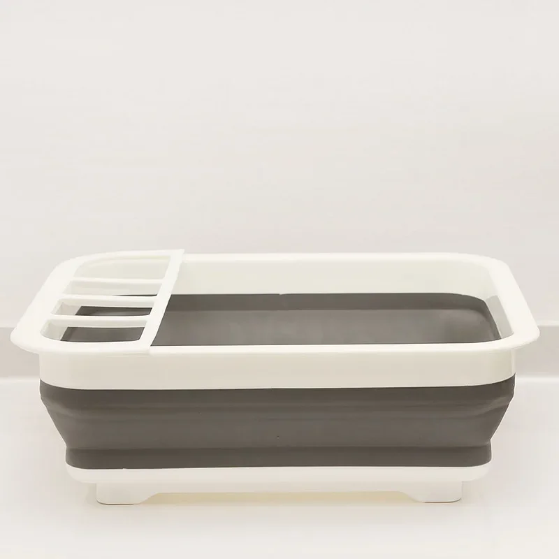 Foldable Dish Rack Kitchen Drainer Tool Bowl Tableware Plate Storage Organizer Holder Portable Fold Drying Home TPR Rack Shelf - view 3