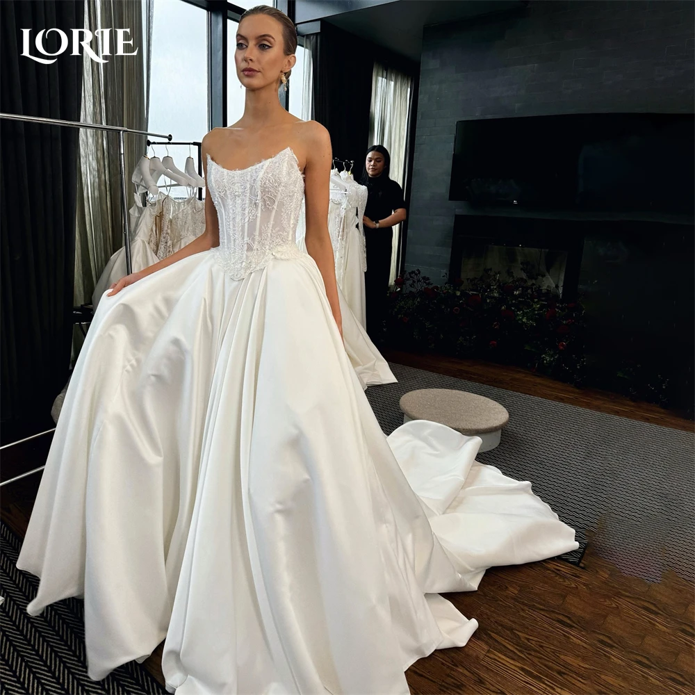 LORIE Vintage Lace Wedding Dresses Appliques A-Line Off Shoulder Backless Bridal Gowns For Bride Princess Square Collar Pure