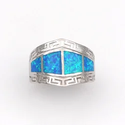 JLR-2024 Simple Blue Opal rings For Men & Women Elegant EU Style Classic Pattern Chain rings For Party Gift