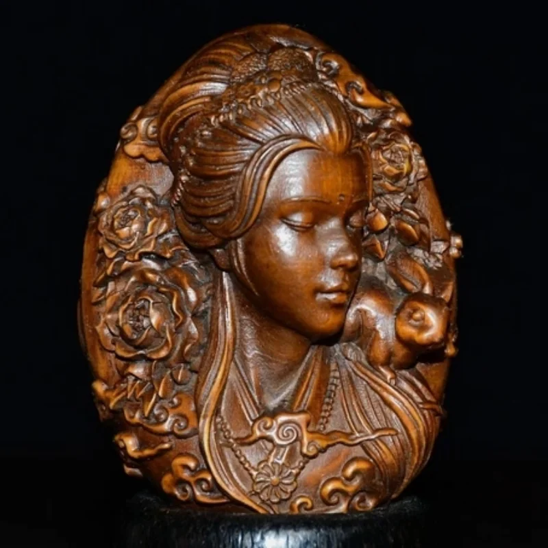 

Chinese Natural Boxwood Carved Beautiful Woman Statue Wooden Figurines Gift Art