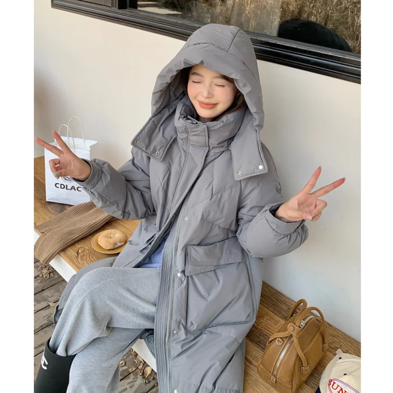 Women Yellow Medium Length Down Jacket Hooded Coat Fashion Windproof Thicken Duck Down Feather Female Puffer Winter Outwear