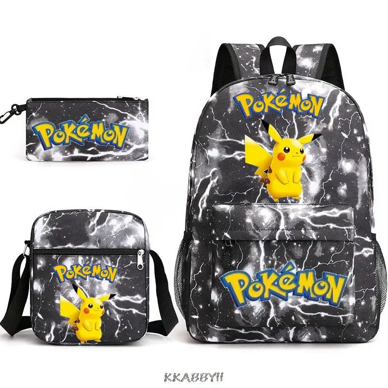 Pokemon Go Backpack 3pcs Cartoon Pikachu Casual Backpack For Teenagers Women Men Large Capacity Laptop Schoolbags