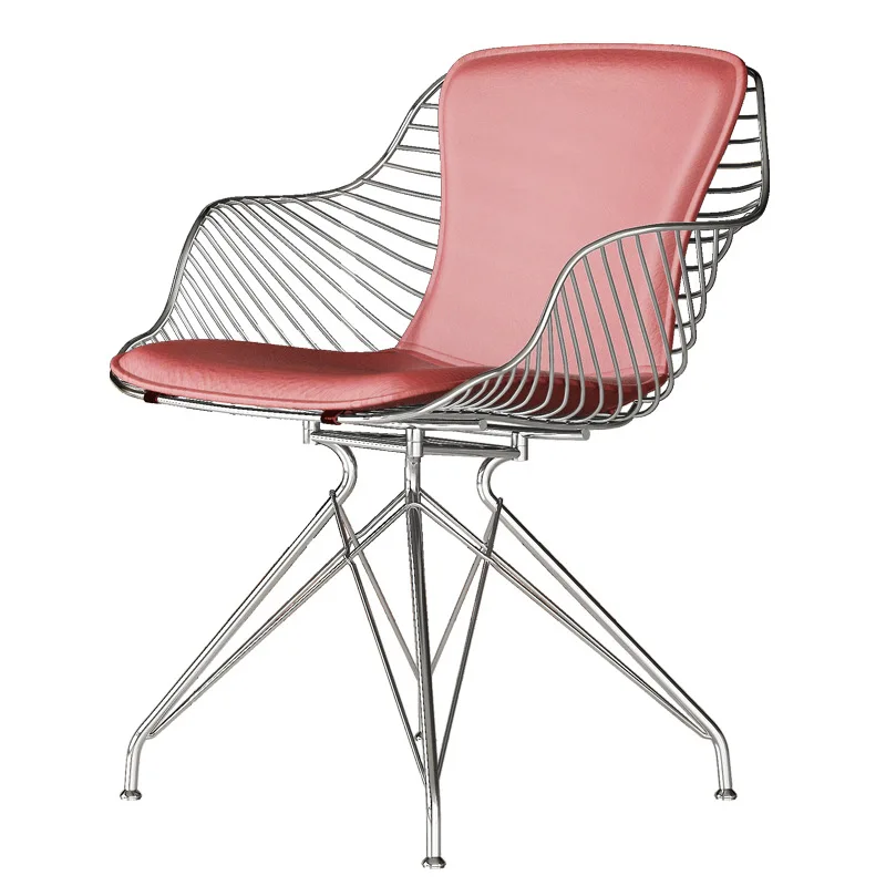 

Stainless steel silk dining chair bar chair saddle leather hardware stainless steel coffee chair armrest outdoor medieval