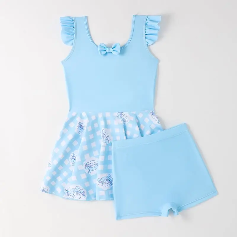 Maillot de bain Kawaii Cinnamoroll pour enfants, Melody Kuromi, Hello Kittile, Bikini de plage pour filles, vêtements de bain d'été, crème solaire à séchage rapide