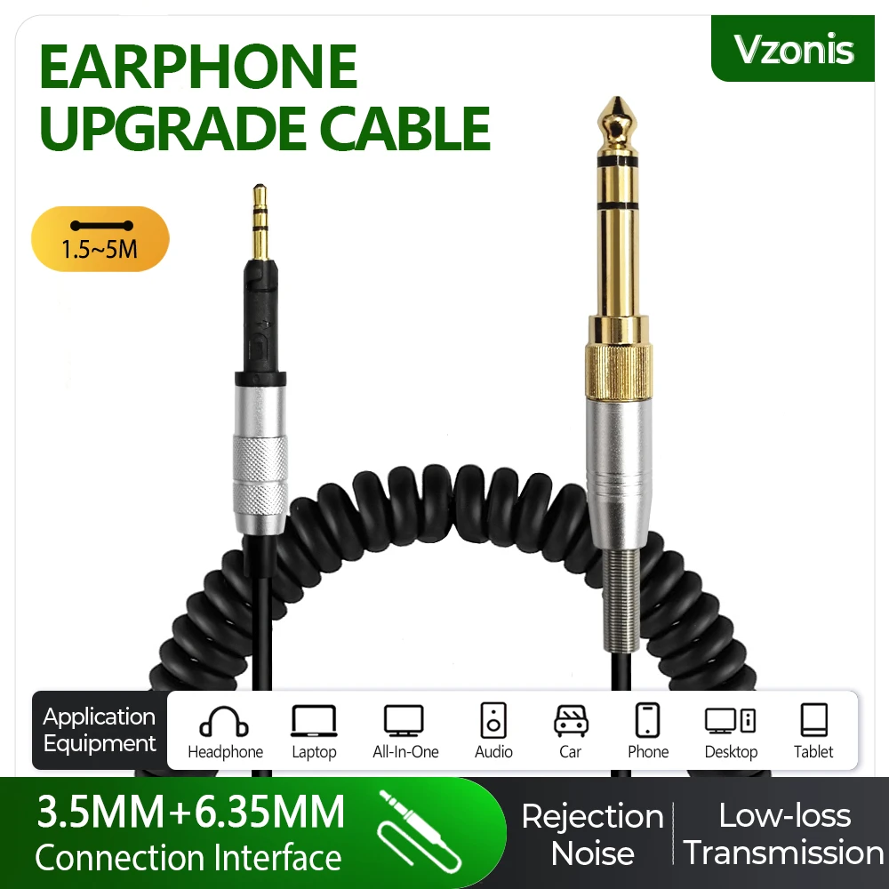 3.5MM + 6.35MM to 2.5MM High-extensional Spring Cable of Headphone Suitable for SENNHEISER HD6 HD7 HD8 HD515 HD518 HD558 HD598