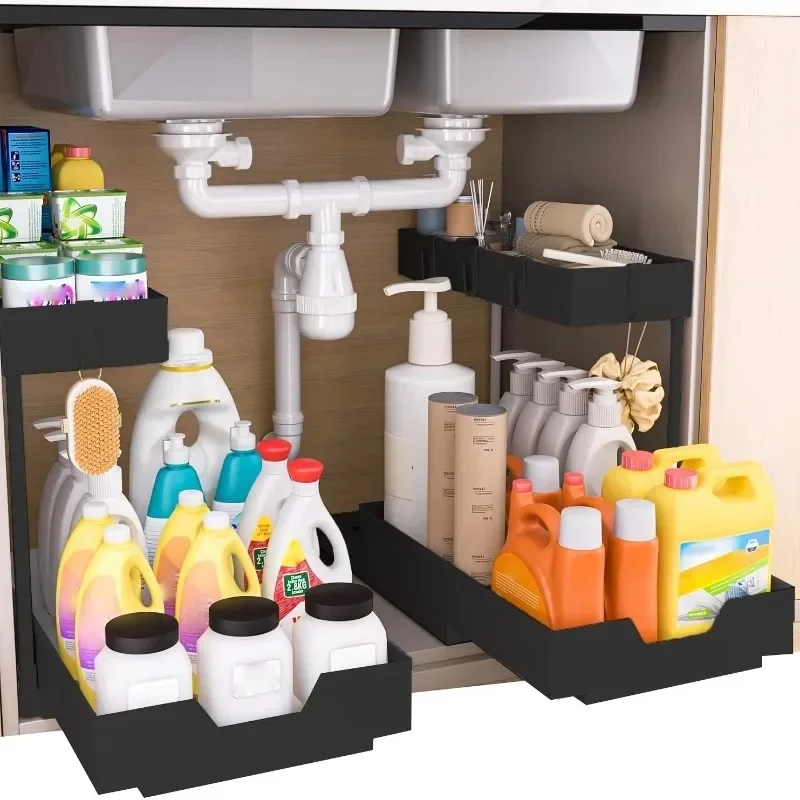 Under Sink Organizer 2 Layer Sliding Shelf Drawer Type Storage Rack Multipurpose Holder for Kitchen Bathroom Cabinet Home