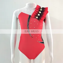 LIUHUO Rhythmic Gymnastics Leotard Aerobics Adult Women Girl Costume Performance Competition Dance Dress Latin Sleeveless Red