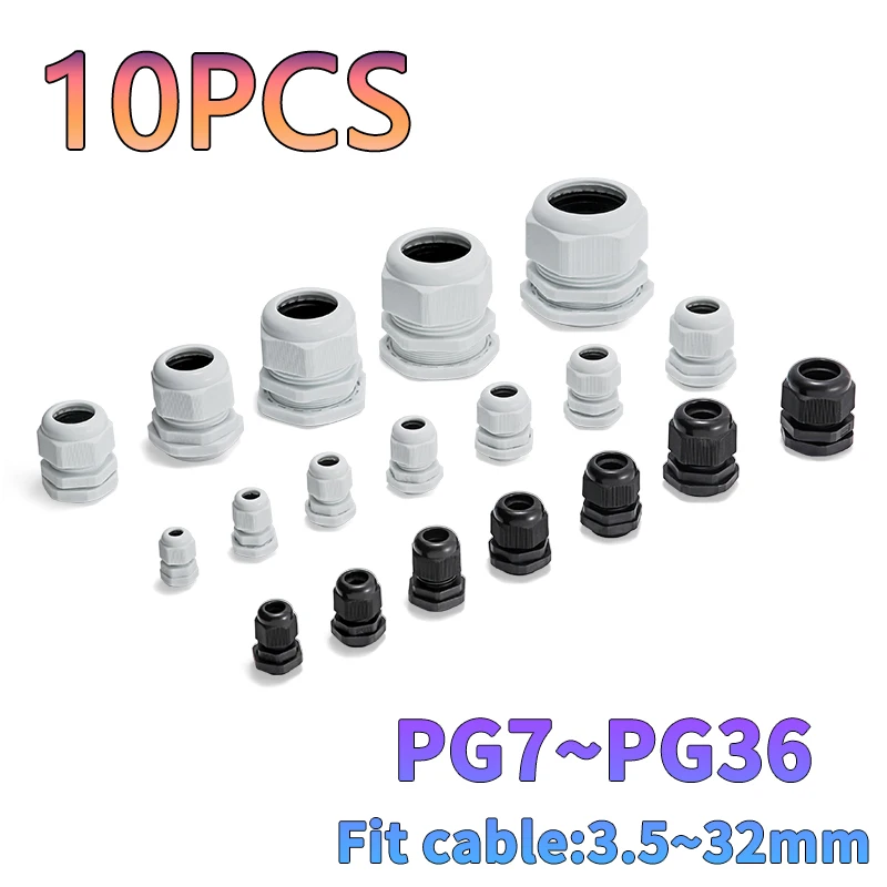 10Pcs PG cable gland black 7 9 11 13.5 16 High Quality IP68 Wire Plastic Waterproof Connector Cable Sleeve Adjustable Joints