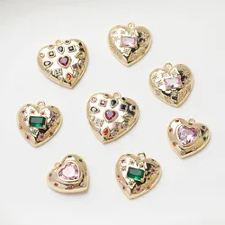 2PCS 14K Gold Plated Colorful Zircon Heart Pendant Brass Jewelry DIY Making Supplies Material Accessories