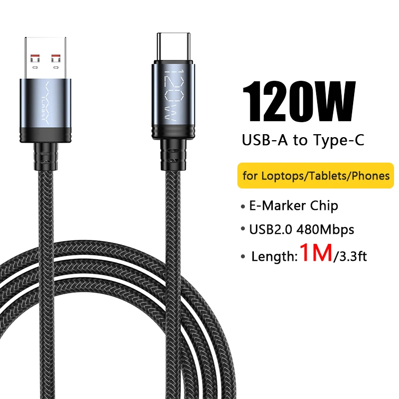 Vyvylabs 2/4/6 Stück 120W USB-A-auf-Typ-C-Kabel, schnelles Ladekabel für Handys, 120W USB-Typ-C-Datenkabel, Schnellladekabel, 1m 2m, für Huawei, Honor, Samsung, Xiaomi, Redmi