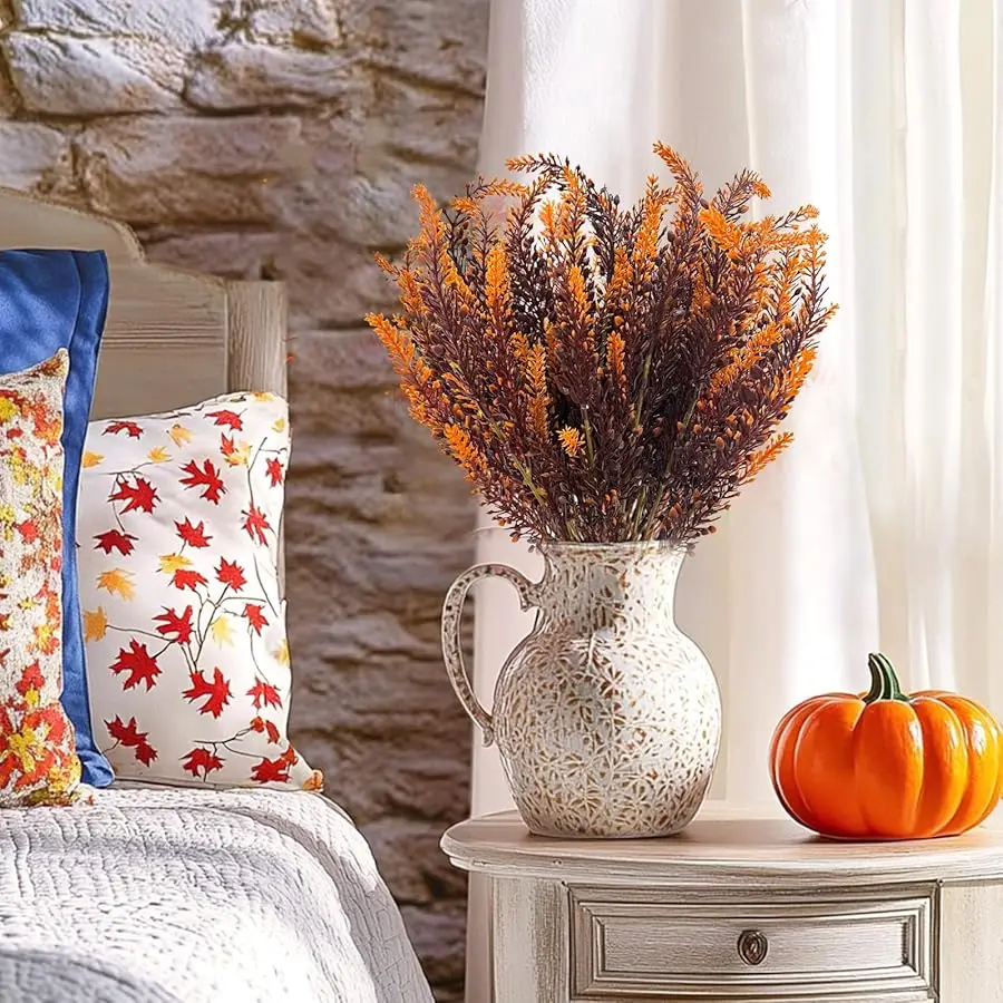 10 حزم من زهور الخريف الاصطناعية لتزيين الخريف في الهواء الطلق، زهور بلاستيكية لافندر صناعية مقاومة للأشعة فوق البنفسجية من الخريف الصناعي Pla