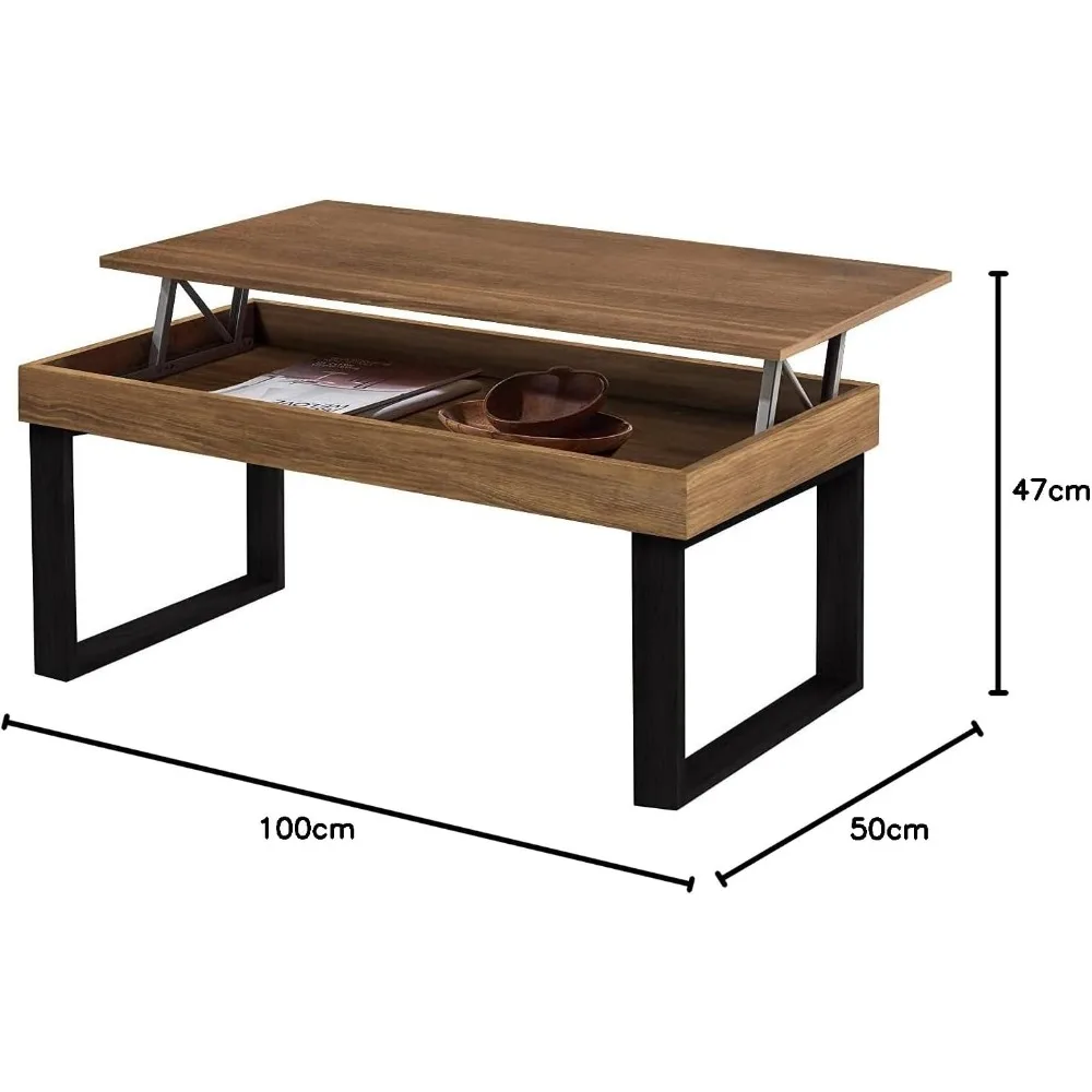ES Odin- Mesa Centro Elevable Madera Maciza، Acabado Encerado، Patas Color Negro. ميديداس: 100x50x47 سم #3
