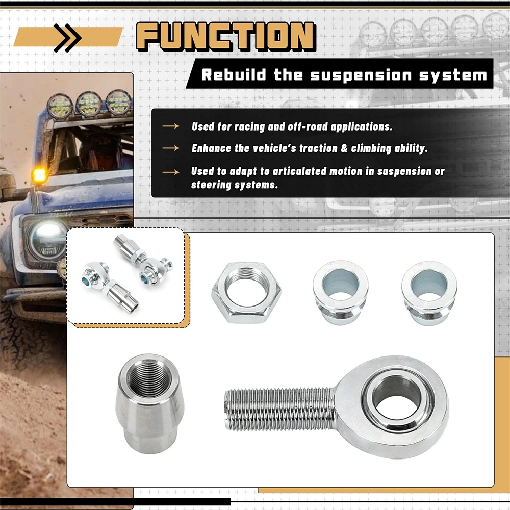 4 قطع 3/4 بوصة - 16 × 3/4 تتحمل خيط اليد اليسرى واليمنى طقم نهاية قضيب مشترك مع وصلات كرومولي 750 بوصة، محول أنبوب دائري #5