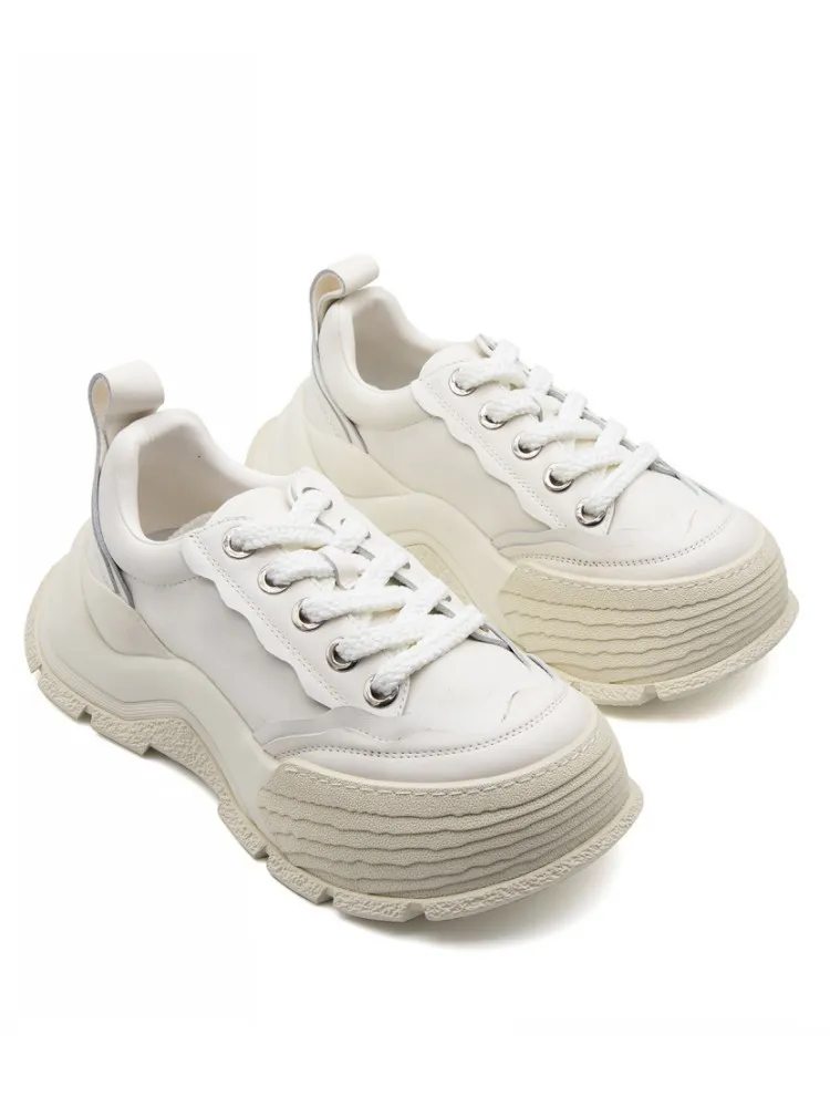 New Designer Men Thick Platform Casual Shoes Low Cut Lace Up Cowhide Genuine Leather Shoes Joggers Sneakers Hip Hop Man Footwear