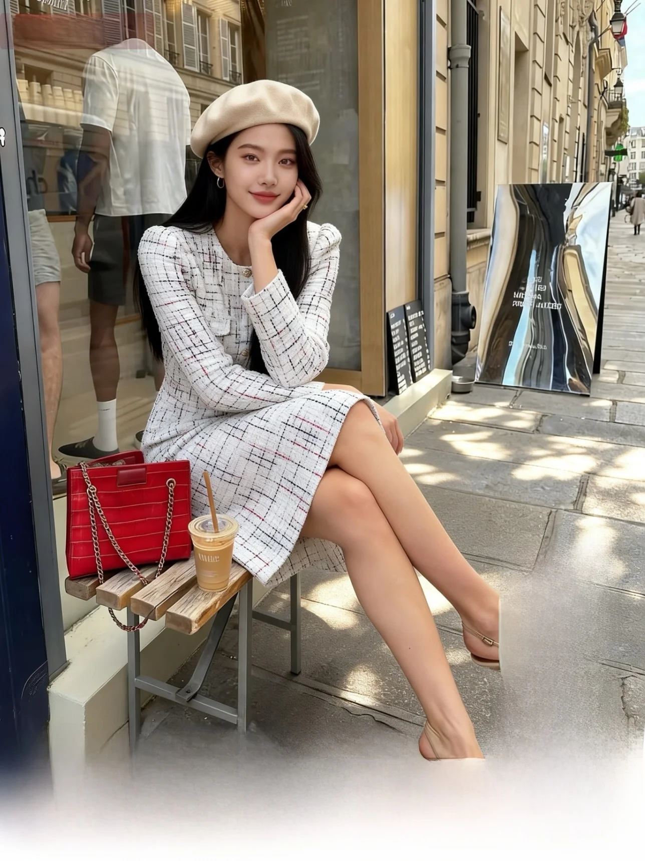 

Шикарное белое платье с круглым вырезом, в деловом стиле, с французским шиком, мягкое, удобное, с длинными рукавами, на молнии, H-образного силуэта.