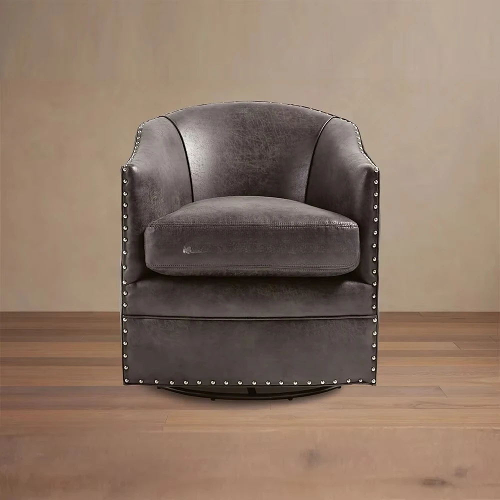 Luxury single-seat leather swivel accent chair, contemporary design modular hotel with wooden leg nail head living room