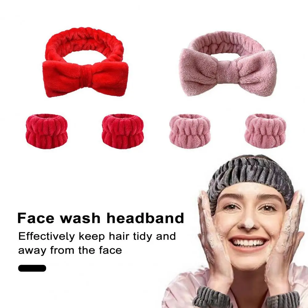 Face Wash Hair Band Soft Comfortable Spa Headband Bowknot Headband Wristbands Set Wrist Washband Towel Wristbands Hair Headband