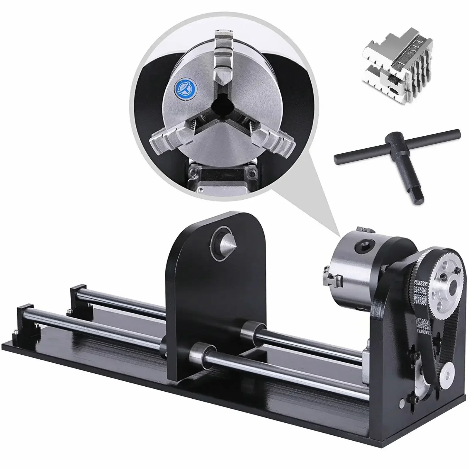 SIHAO Engraving Rotary Axis with Tailstock 80mm 3-jaw Chuck CNC Router Engraver Cutter for Wood Engraving Milling Accessories