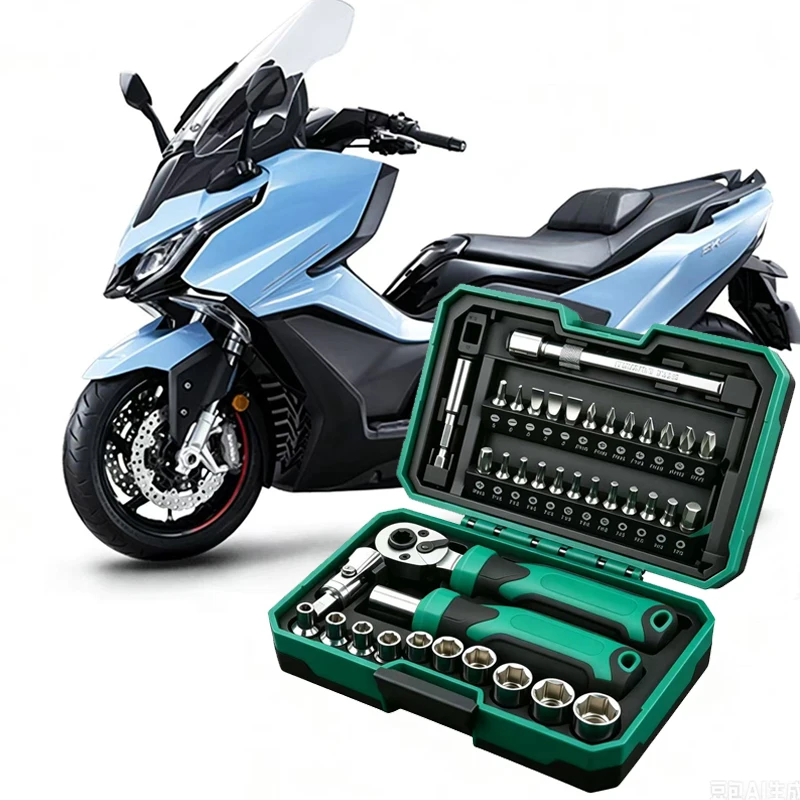 40PCS Portable Universal Motorcycle Repair Tool Kit Socket Wrench Set For KYMCO AK550 AK575 CV3 550I 575 Xciting 250 300 400