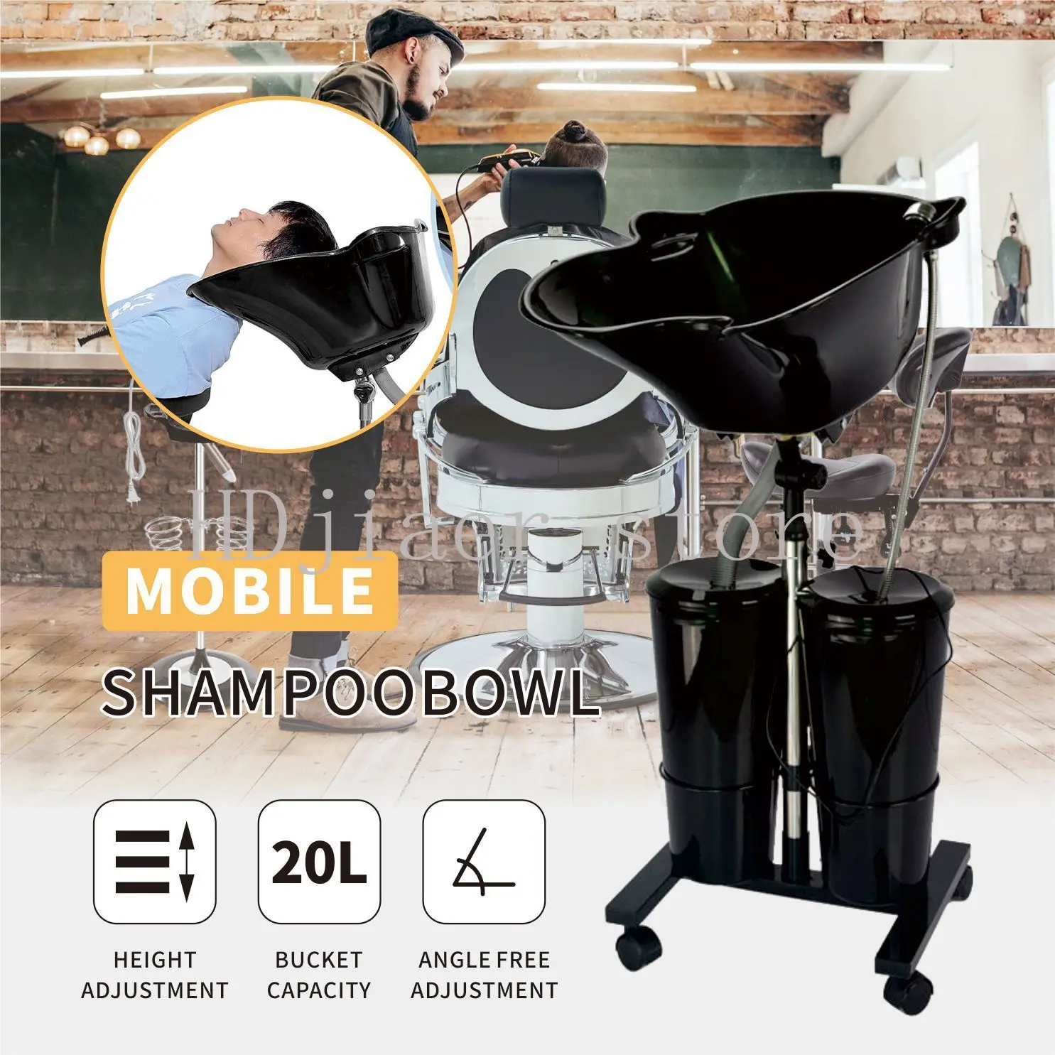 Portable hair wash basin for hair salons. Vertical thickened double bucket electric hair wash bed with movable flushing basin