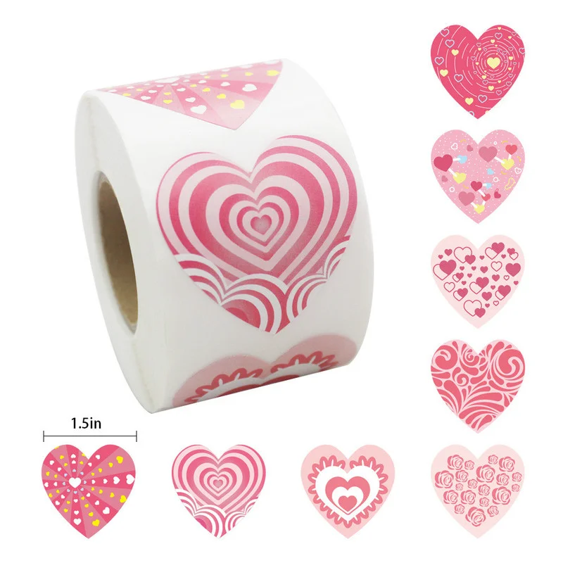 

500pcs/roll Valentine's Day Heart Stickers DIY Multi-function Self-adhesive Seal Sticker Gift Packaging Label Tags Decorate