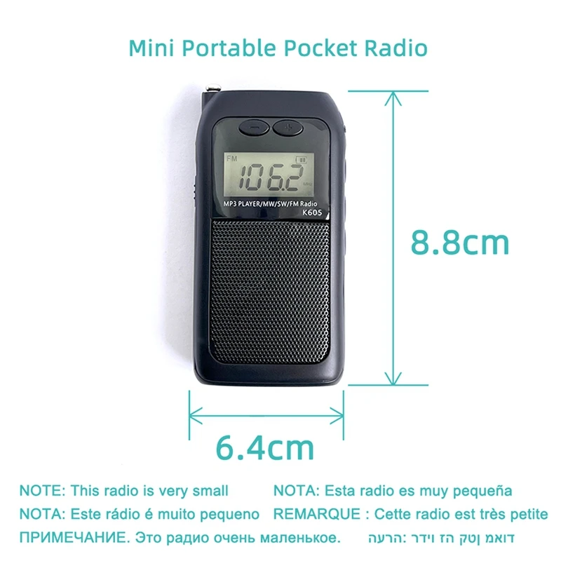 Portable Radio Pocket FM AM SW MW MP3 Player Stereo Digital Receiver LCD Screen High Sensitivity Loudspeaker Antenna