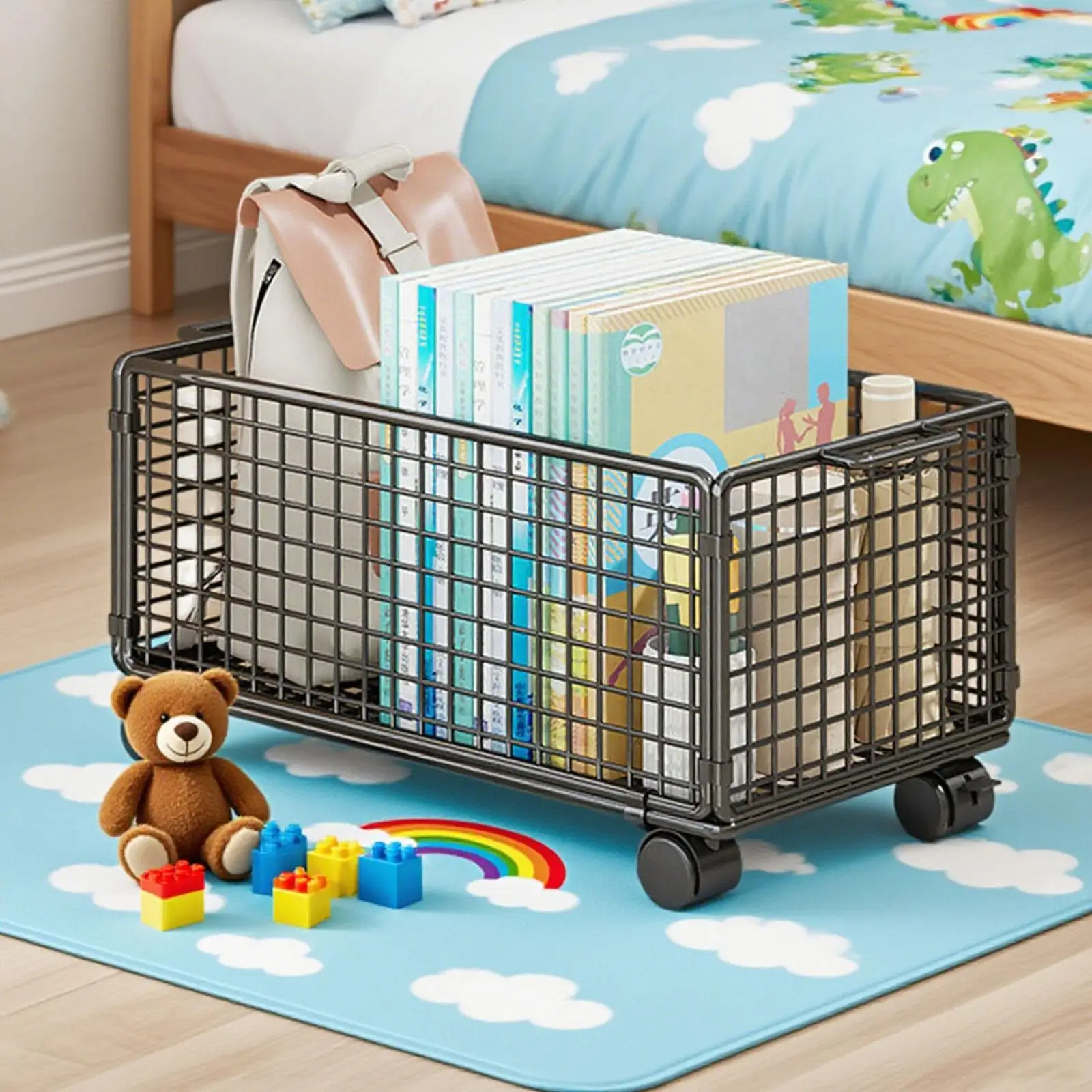 Rolling File Organizer Mesh Under Desk Storage Cart Heavy Duty Storage Basket for Office and Bedroom