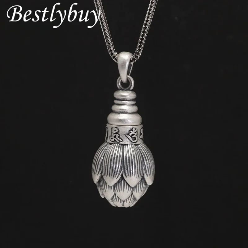 

Real 999 Sterling Silver Buddha Lotus Pendant Necklace Openable The Prayer Box Talisman Six Word Jewelry