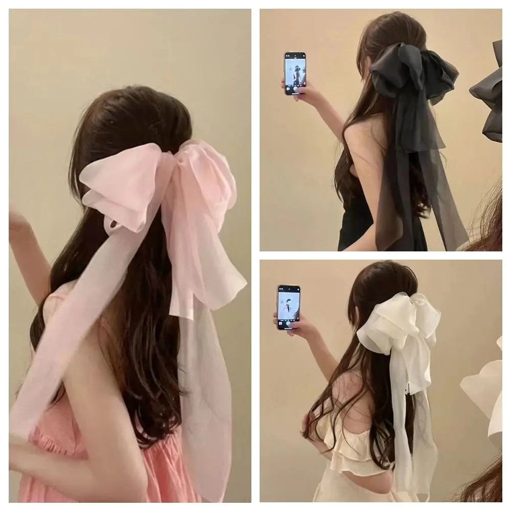 

New Chiffon Ribbons Hairpin Oversized Bow Spring Clip Hair Clip Hair Accessories Women