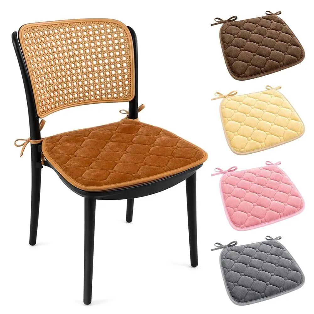 Flannel Chair Seat Cushion Tie-On Straps Quilted Surface Dining Chair Cushion Washable Thick Padded Stool Seat Pad
