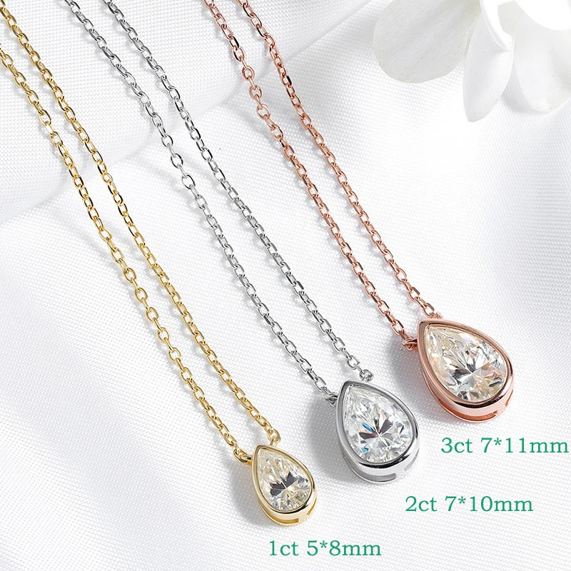 Smyoue Certified 1-3CT Pear Cut Moissanite Necklaces for Women Chain Lab Diamond Pendant Birthday Gift 925 Sterling Silver 100%