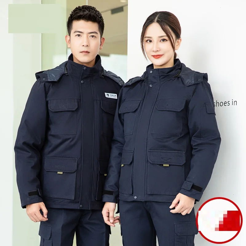 Winter Pure Cotton Work Clothing Cotton Padded Warm Thermal Hooded Working Jacket Coat Multi Pockets Electrician Worker Suits4xl