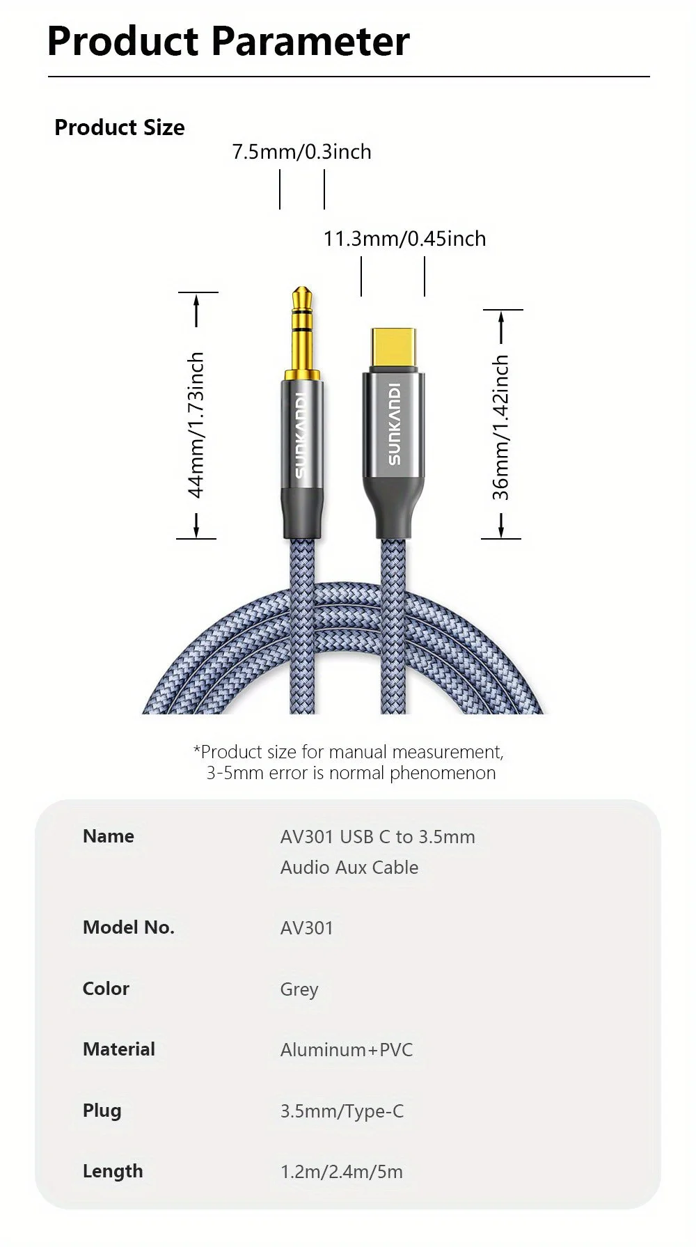 SUNKANDI USB C auf 3,5 mm Kopfhörerkabel, Typ C auf 3,5 mm Kopfhörer-Stereo-Audiokabel für iPhone 16 15, Samsung Galaxy – Detail 10