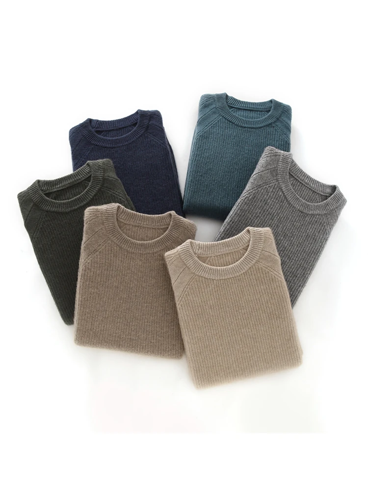

Chic Men's O-Neck Pullover 100% Cashmere Knitted Sweater Autumn Winter Smart Casual Solid Color Clothing Thic Warm Popular Tops
