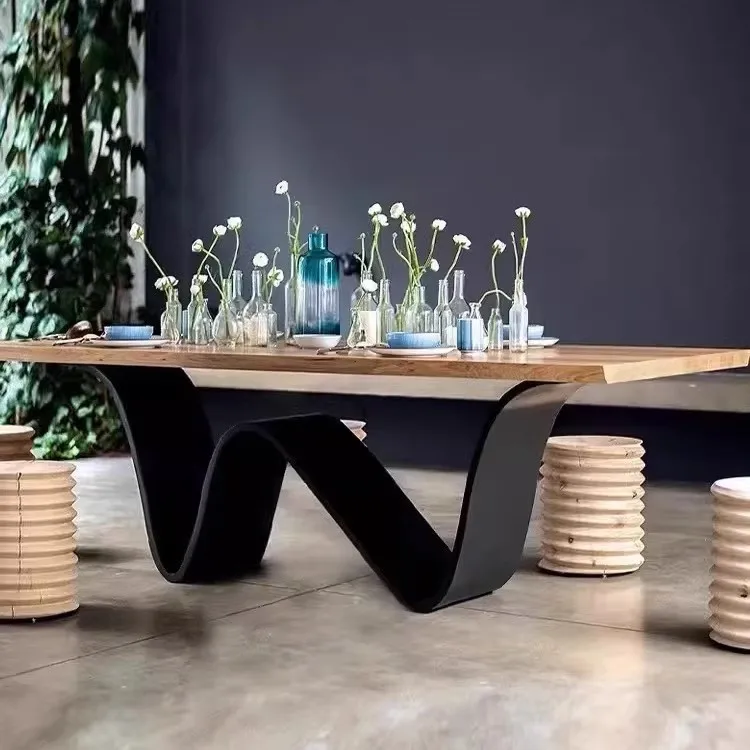 طاولة طعام من الخشب الصلب بتصميم إسكندنافي، مكتب من خشب الجوز الأسود، طاولة وكراسي بسيطة إبداعية، مكتب خشبي، طاولة شاي #4