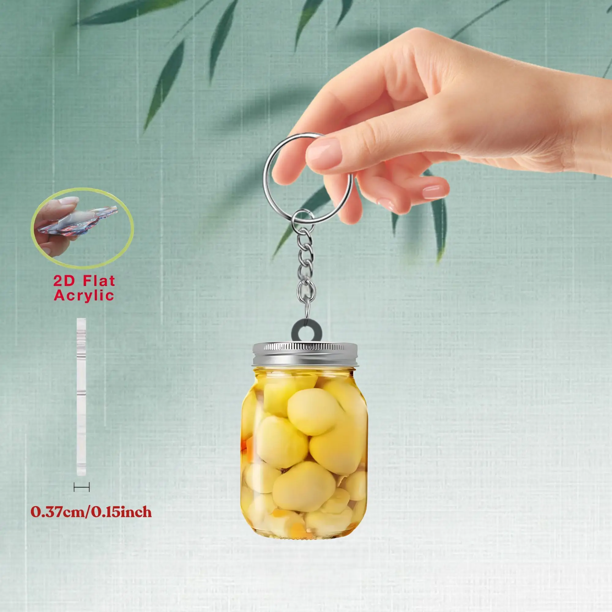 2D Pickle Jar Acrylic Keychain for Backpack Key Decoration Festival Party Pendant Gift for Women Fun Holiday Giveaways Souvenirs