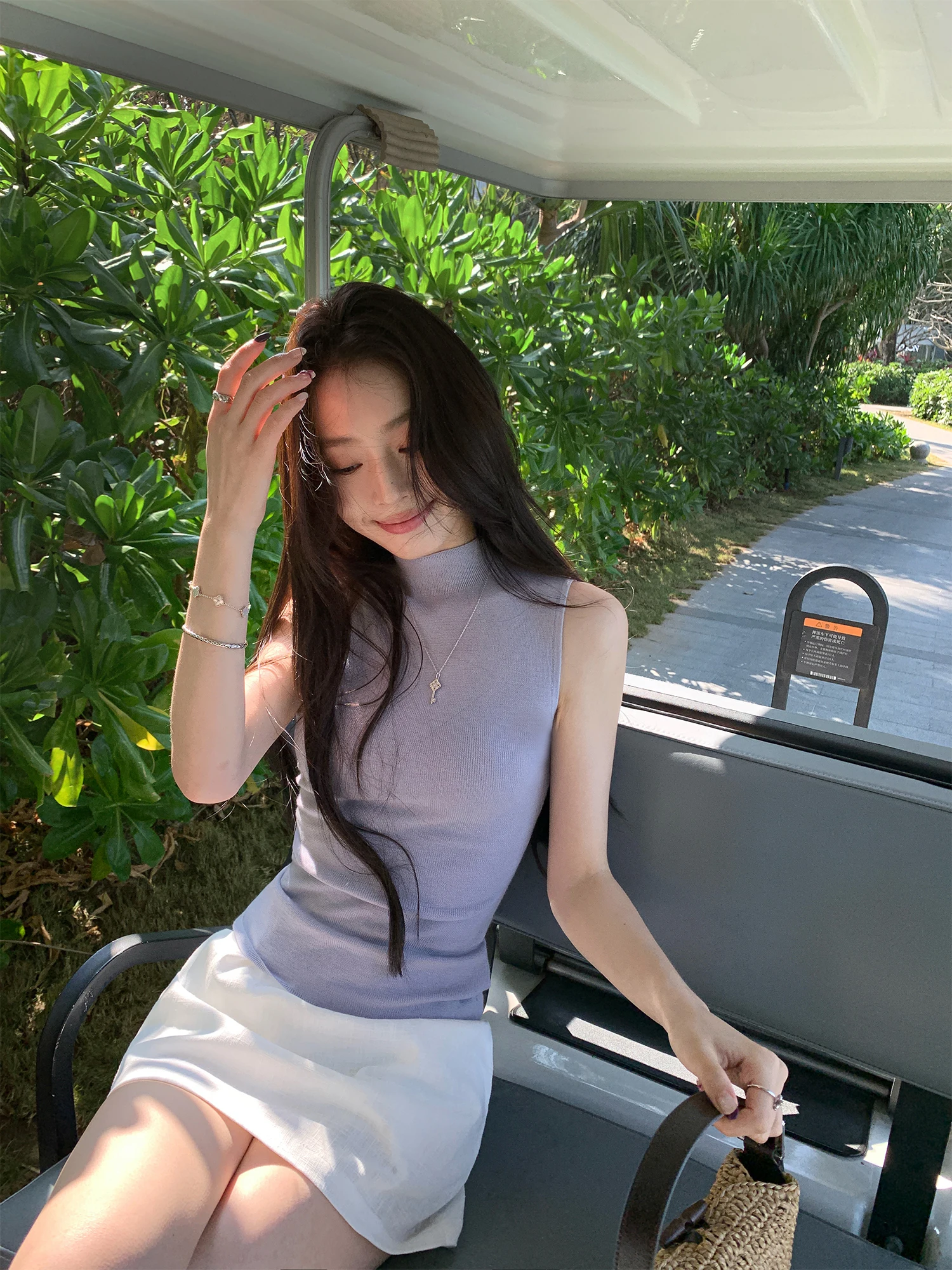 

Pusumede Intelligent Wardrobe 100% Wool Half High Collar Knitted Vest Women Slim Fit Outerwear Sleeveless Top