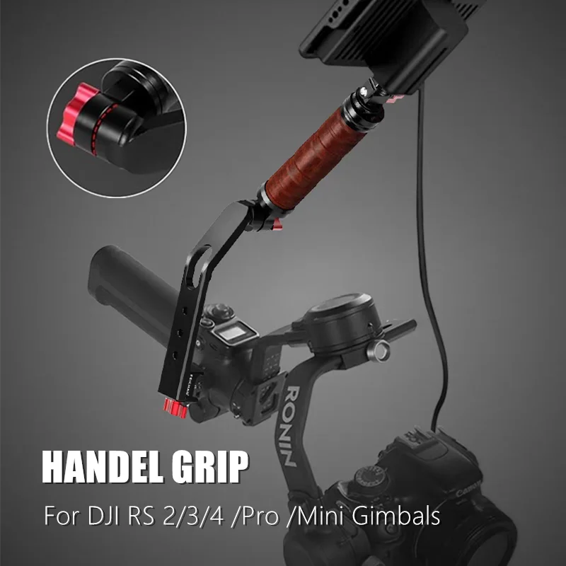 

L Bracket Wooden Hand Grip for DJI Ronin RS 2/3/4 Pro Gimbal, Handheld Extension Sling Stand with Cold Shoe Mount 1/4 Screw Hole