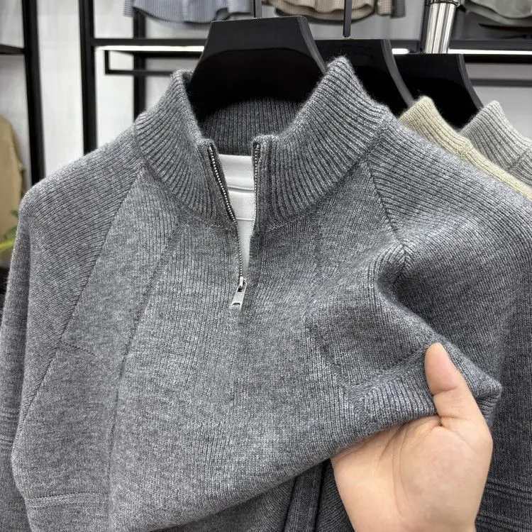 

High-Quali Thiened f-Zip High-Ne Knitwear for Men Casual Loose Fit Pure Color Autumn Winter New Sle Comfortable Kn...