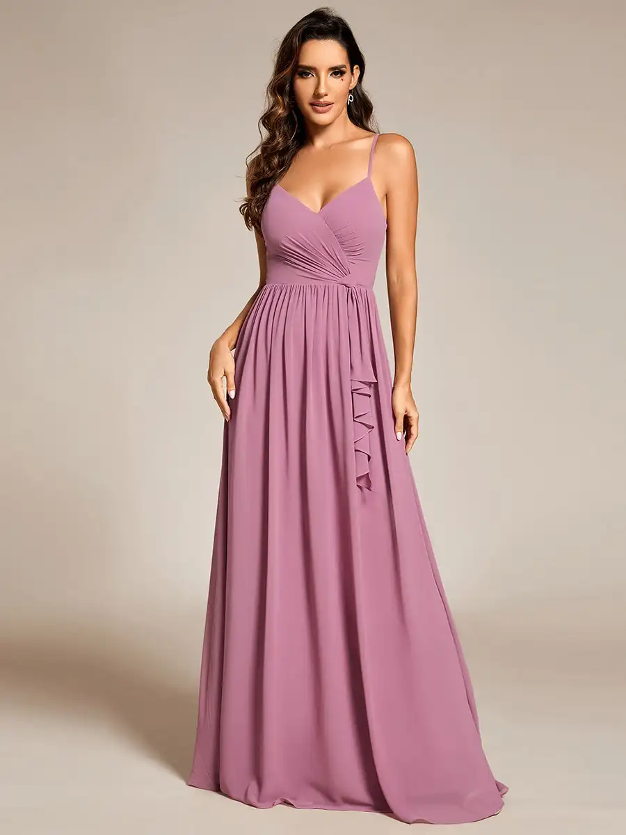 Elegant Evening Dresses Maxi Sleeveless Pleated Lotus Leaf Floor Length 2024 Ever Pretty of Chiffon Orchid Bridesmaid Dress