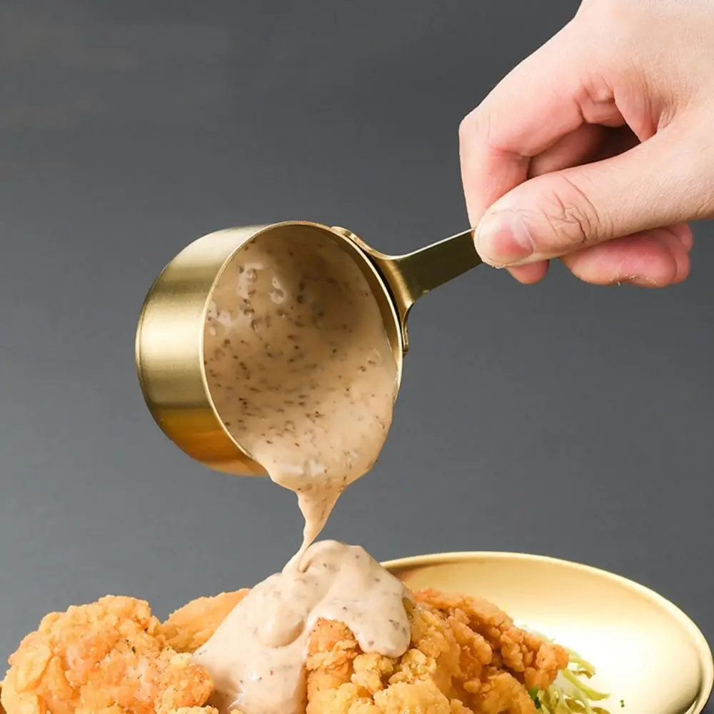 كوب قياس كوب صلصة من الفولاذ المقاوم للصدأ غير قابل للصدأ 50/80/100 مللي وعاء توابل مع مقبض صغير صلصة المرق