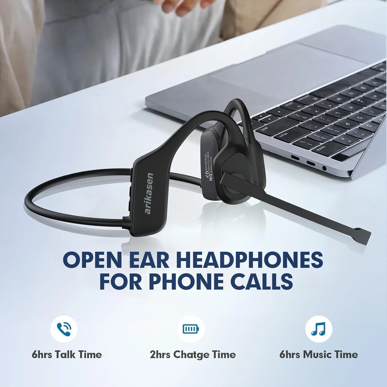 

Open Ear Headphones with Mic, Bluetooth Headset with Noise Cancelling Microphone,Wireless Headset for Work, Drivers, Call Centre