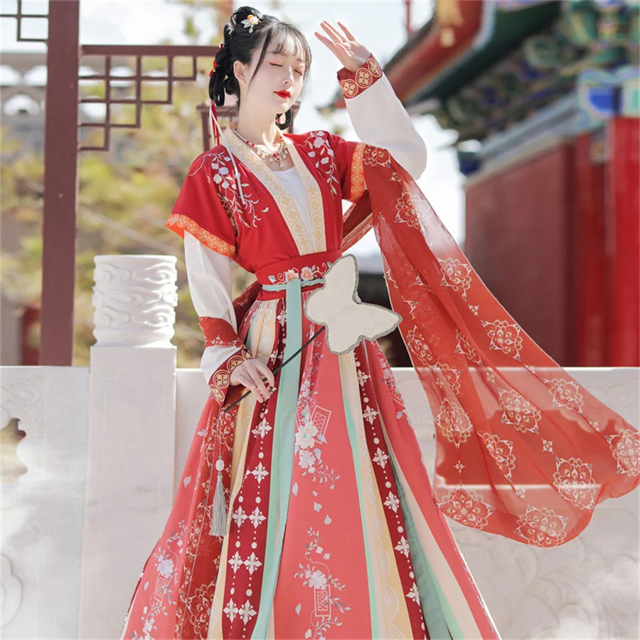 Vestido Hanfu de estilo chino para mujer, vestidos de princesa Bordados florales, elegantes y tradicionales, traje de baile de escenario de Cosplay de hada Oriental