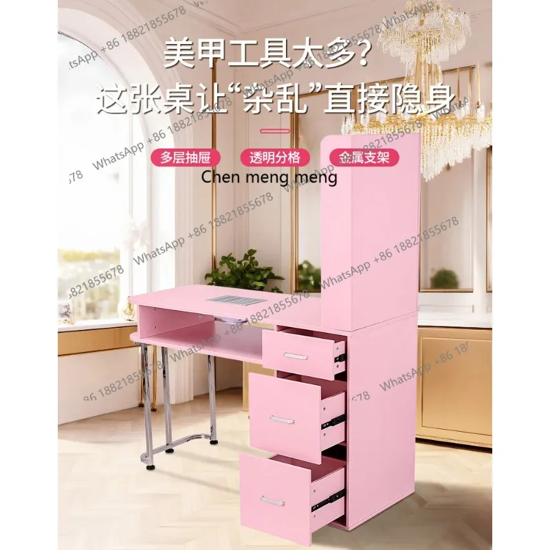 طاولة مانيكير احترافية باللون الوردي مقاس A17، مكنسة كهربائية مدمجة للمانيكير، تخزين تقسيم متجر الأظافر #3
