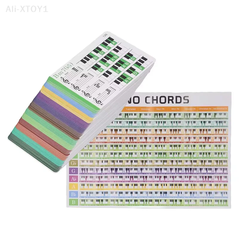 120 Piano Chord Chart Colorful Electric Piano Reference Chord Flash Cards, Piano Music Beginner Music Teacher Supplies