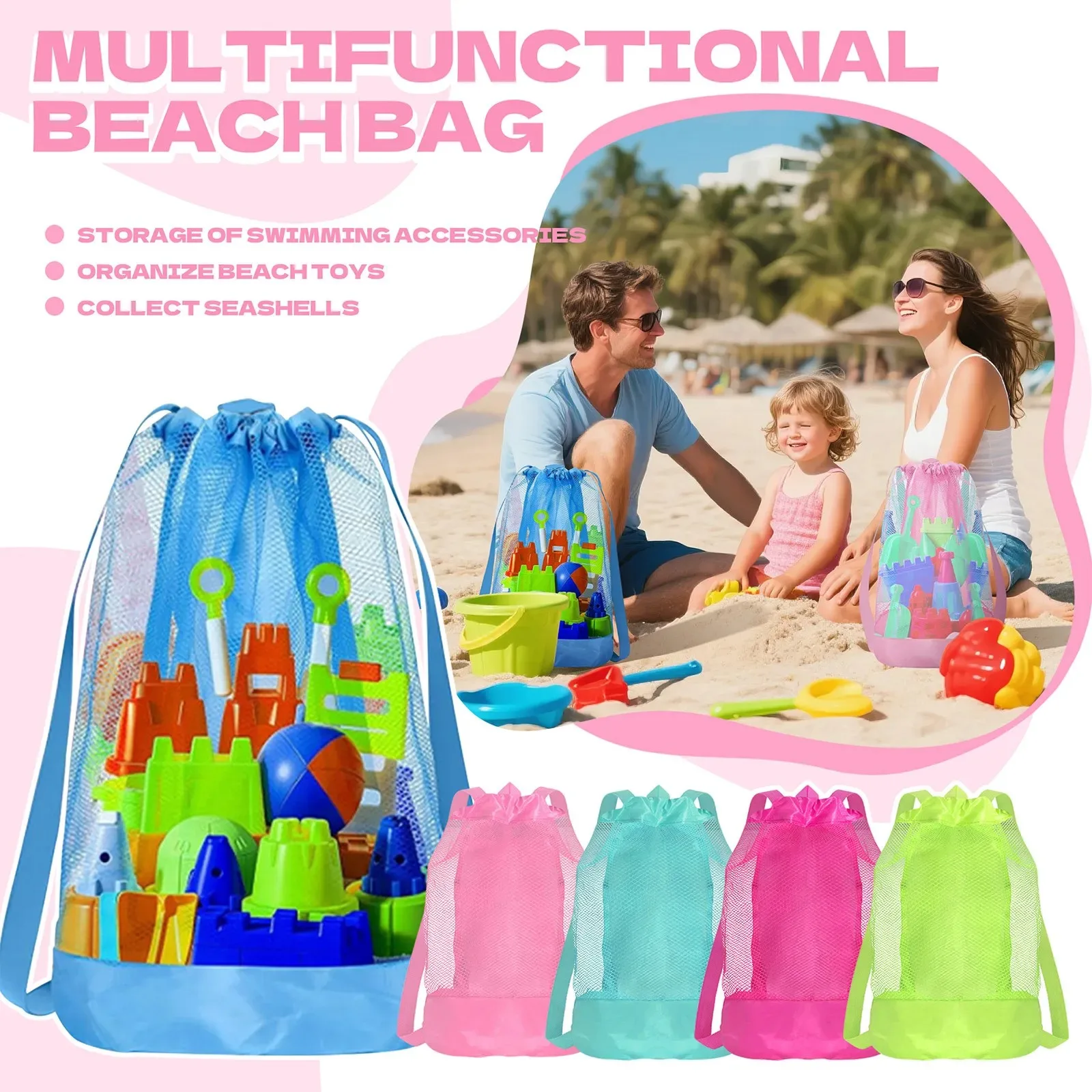 Extra-Large Sand-Resistant Drawstring Beach Backpack - Kids Pool Toys Storage Bag for Shell Collecting, Travel & Fitness