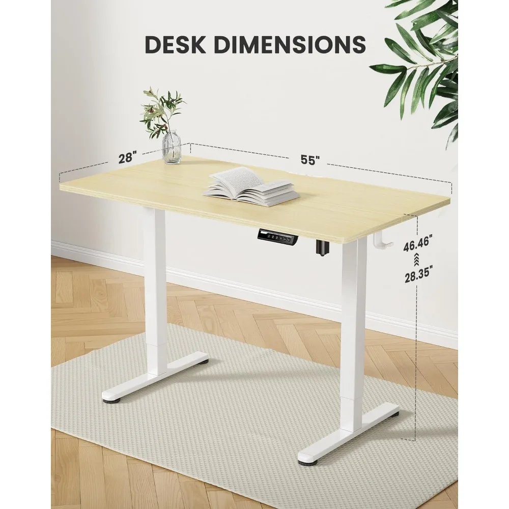 Height Adjustable Electric Standing Desk, 55 x 28 Inches Sit Stand up Desk, Memory Computer Home Office Desk (Natural)